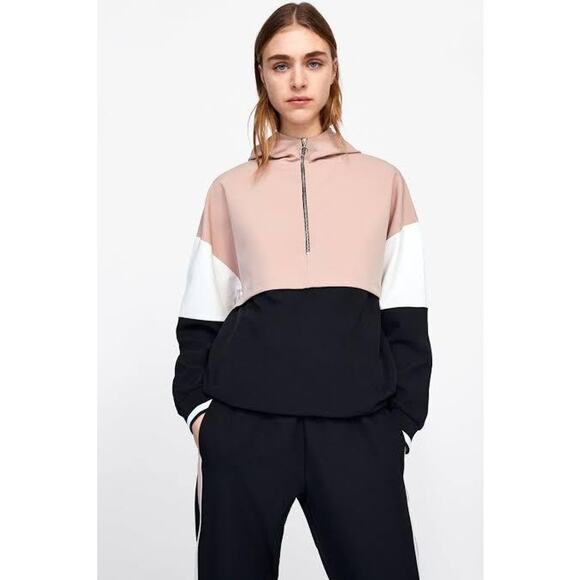 Zara Oversized Hoodie Lightweight Half Zip Jacket Small Funnel Neck Pouch Pocket - Picture 8 of 16